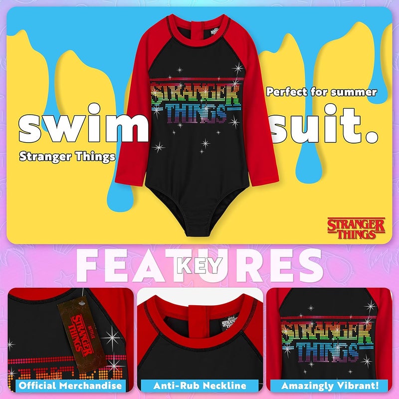 Stranger Things Girls Swimming Costume Summer Holiday Essentials Long Sleeve Childrens Swimwear - Image 3